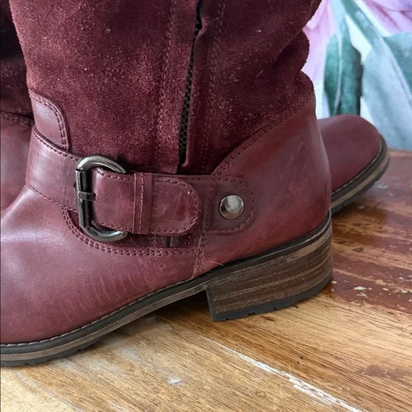 Clarks Dark Red Suede and Leather Heeled Boots - Picture 4 of 9